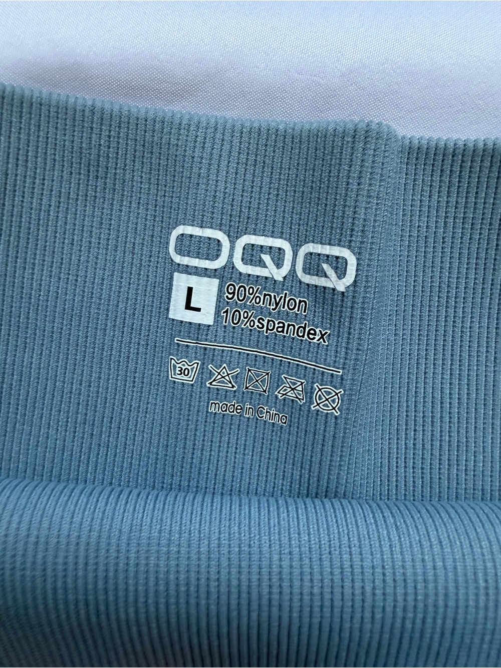 NWT OQQ Ribbed Scoop Sports Bra & High-Waist Bike Shorts Set - Slate Teal, Large - Picture 2 of 8
